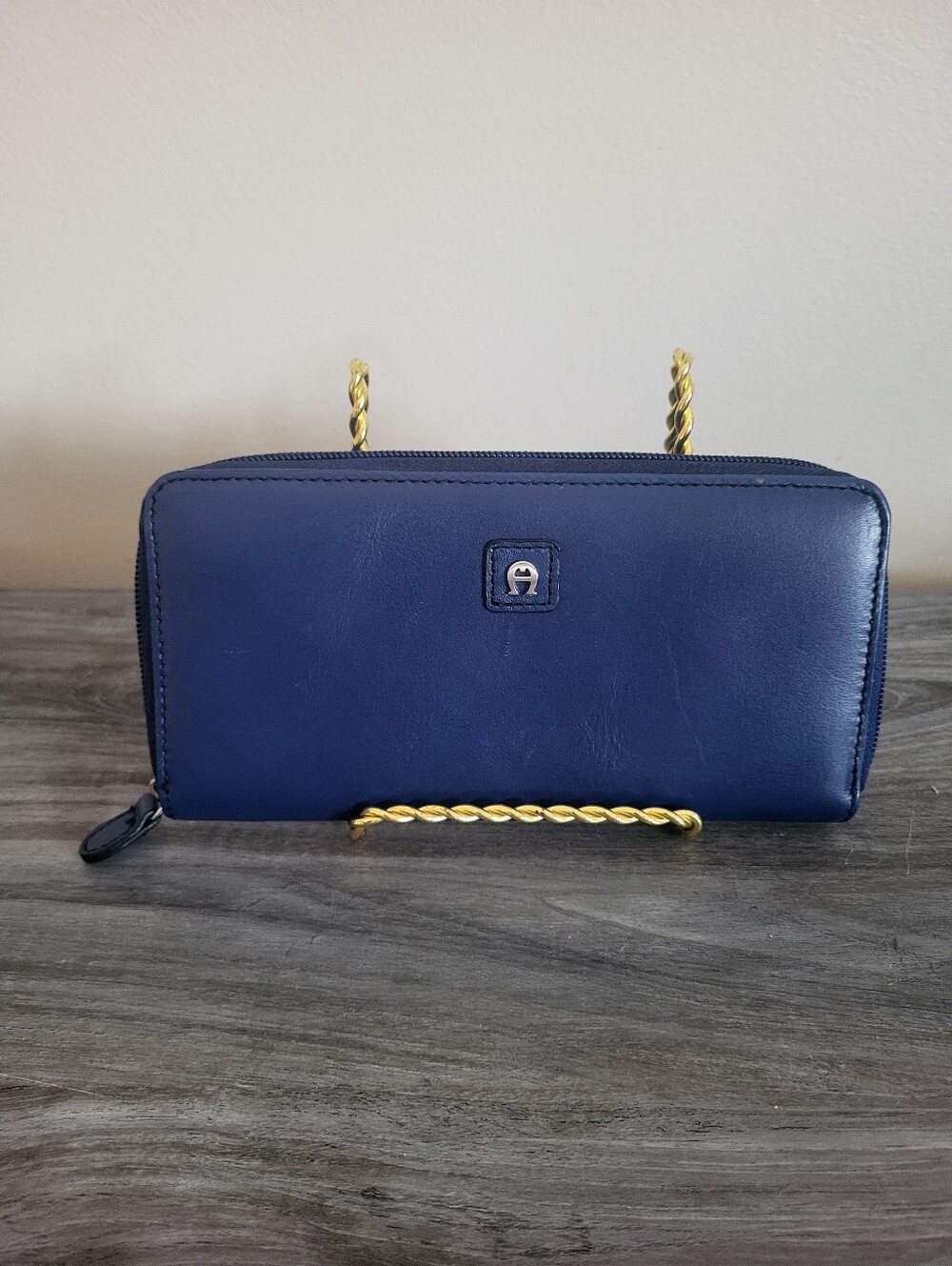 Etienne Aigner Rectangular Leather Zip Wallet Rich Blue 8 X 4
